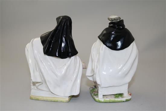 Two Chelsea porcelain figures of a nun and a monk, c.1755, height 13.3cm, both with slight restorations